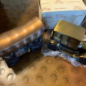 Vintage Bank lot- National Bank Copper Covered Wagon and antique car